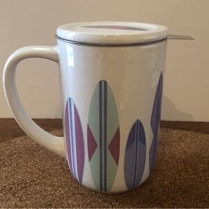 David's Tea Nordic Mug Cup Surfboards Coffee Infuser Lid Shark Fish Retired